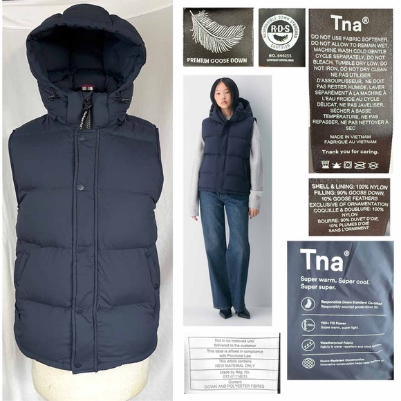Aritzia Jackets & Blazers - Aritzia Tna Women Medium Navy The Super Puff Vest Zip Hood  EUC